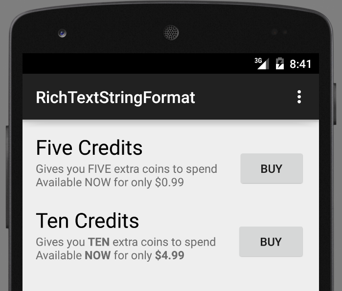 buy screen with updated five credit description